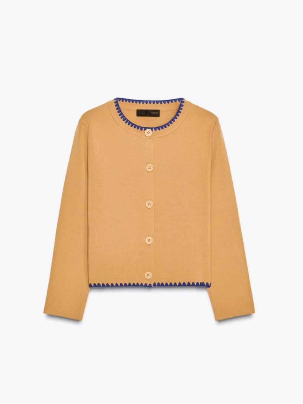 Zara Camel Cardigan with Contrast Trim M